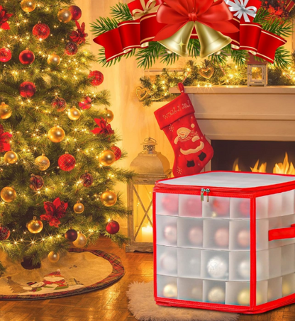 Cutie de Depozitare Globuri Crăciun 64 Locuri, Organizator Modular, Rezistent la Apă, Pliabil, 30.5 x 30.5 x 30.5 cm