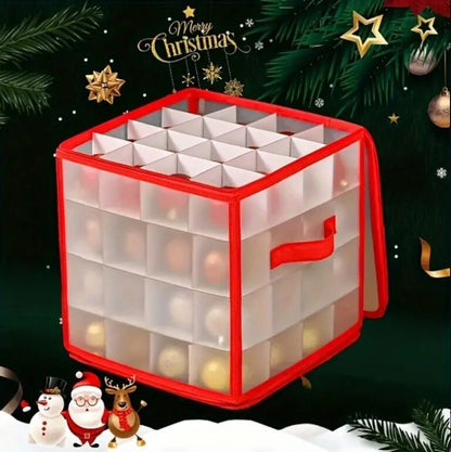 Cutie de Depozitare Globuri Crăciun 64 Locuri, Organizator Modular, Rezistent la Apă, Pliabil, 30.5 x 30.5 x 30.5 cm