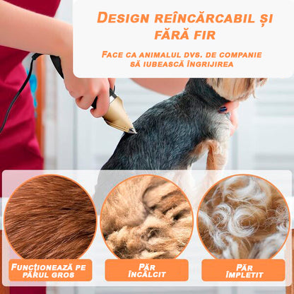 Mașină de Tuns Animale Profesională, Lamă Ceramică/Titan, Reîncărcabilă, Motor Silențios