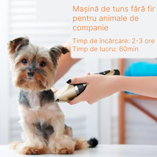 Mașină de Tuns Animale Profesională, Lamă Ceramică/Titan, Reîncărcabilă, Motor Silențios