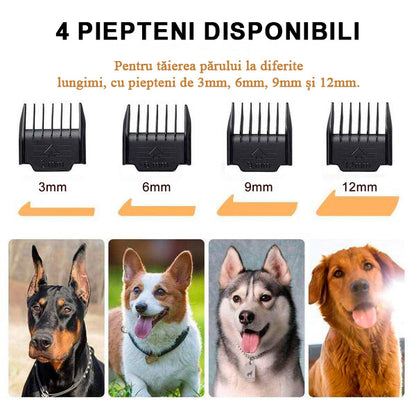 Mașină de Tuns Animale Profesională, Lamă Ceramică/Titan, Reîncărcabilă, Motor Silențios