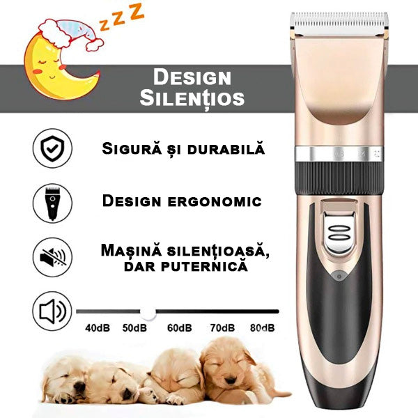Mașină de Tuns Animale Profesională, Lamă Ceramică/Titan, Reîncărcabilă, Motor Silențios