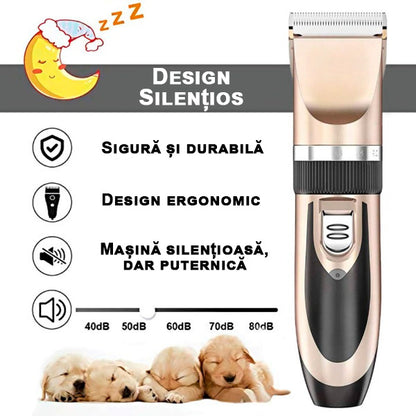 Mașină de Tuns Animale Profesională, Lamă Ceramică/Titan, Reîncărcabilă, Motor Silențios