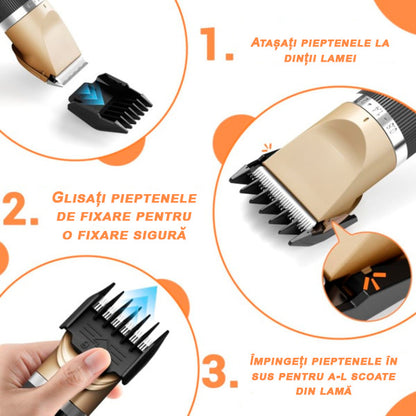 Mașină de Tuns Animale Profesională, Lamă Ceramică/Titan, Reîncărcabilă, Motor Silențios