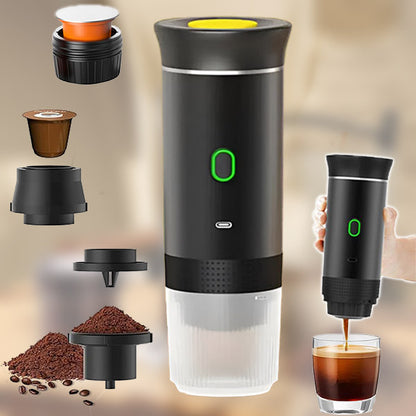 Espressor Portabil Premium 3-în-1 cu Auto-Încălzire, Presiune 20 Bari, Baterie 7500 mAh (USB-C)