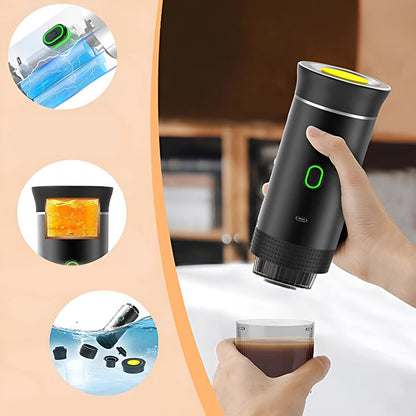 Espressor Portabil Premium 3-în-1 cu Auto-Încălzire, Presiune 20 Bari, Baterie 7500 mAh (USB-C)