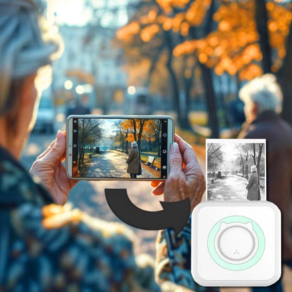 Set Mini-Imprimantă Termică Portabilă (13 Piese), Bluetooth APP Control, Fără Cerneală, Autonomie 1200 mAh