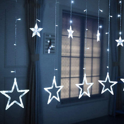 Perdea Luminoasă Crăciun, 12 Stele Interconectabile, 3 Metri, 8 Jocuri de Lumini (Alb Cald/Alb Rece)