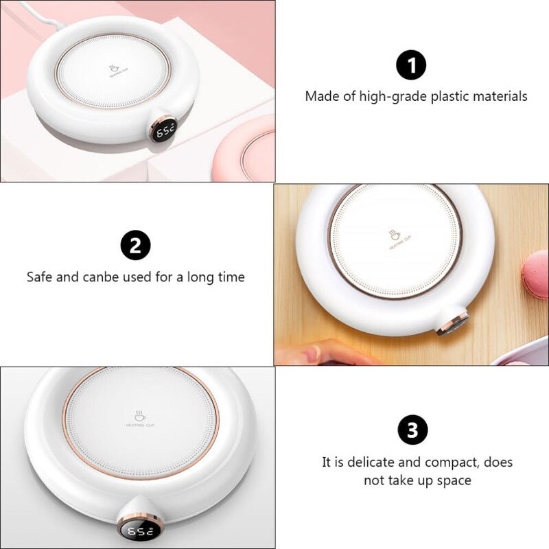 Încălzitor Ceașcă 3-în-1 Digital, Oprire Automată 8h, Temperatură Reglabilă (55 - 75 Grade Celsius), USB (Alb/Roz/Verde)