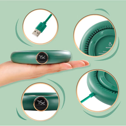 Încălzitor Ceașcă 3-în-1 Digital, Oprire Automată 8h, Temperatură Reglabilă (55 - 75 Grade Celsius), USB (Alb/Roz/Verde)