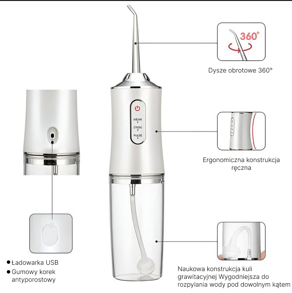 Irigator Bucal Portabil, 220 ml, 3 Moduri Inteligente de Curățare, Reîncărcabil prin USB