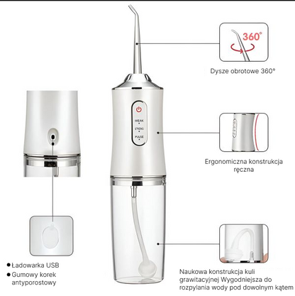 Irigator Bucal Portabil, 220 ml, 3 Moduri Inteligente de Curățare, Reîncărcabil prin USB