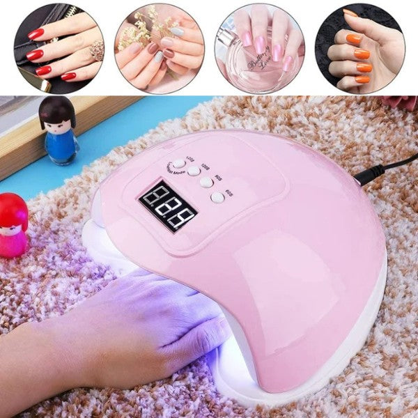 Lampă Profesională Unghii 48W UV/LED, Dual Light Sensor & Timer, Bază Magnetică (Alb Perlat / Roz)