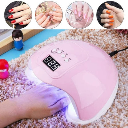 Lampă Profesională Unghii 48W UV/LED, Dual Light Sensor & Timer, Bază Magnetică (Alb Perlat / Roz)