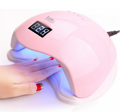 Lampă Profesională Unghii 48W UV/LED, Dual Light Sensor & Timer, Bază Magnetică (Alb Perlat / Roz)