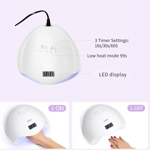 Lampă Profesională Unghii 48W UV/LED, Dual Light Sensor & Timer, Bază Magnetică (Alb Perlat / Roz)