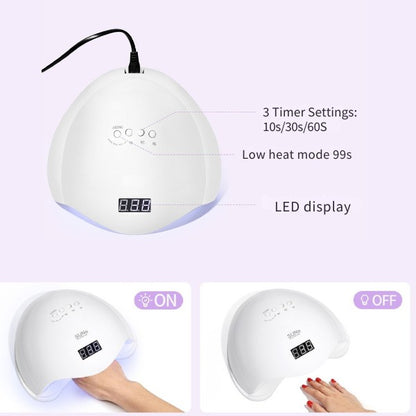 Lampă Profesională Unghii 48W UV/LED, Dual Light Sensor & Timer, Bază Magnetică (Alb Perlat / Roz)