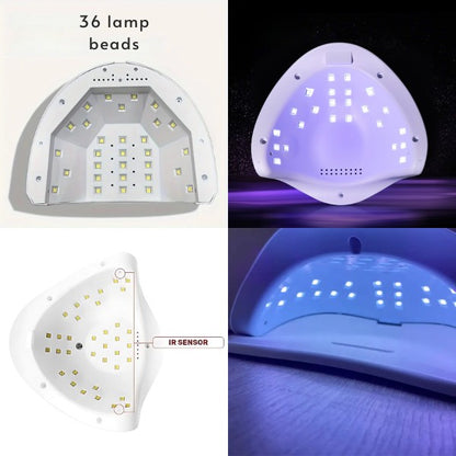 Lampă Profesională Unghii 48W UV/LED, Dual Light Sensor & Timer, Bază Magnetică (Alb Perlat / Roz)