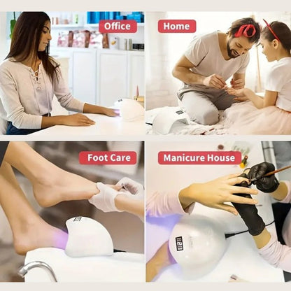 Lampă Profesională Unghii 48W UV/LED, Dual Light Sensor & Timer, Bază Magnetică (Alb Perlat / Roz)