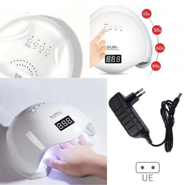 Lampă Profesională Unghii 48W UV/LED, Dual Light Sensor & Timer, Bază Magnetică (Alb Perlat / Roz)