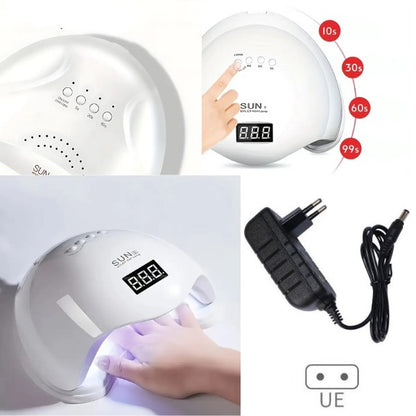 Lampă Profesională Unghii 48W UV/LED, Dual Light Sensor & Timer, Bază Magnetică (Alb Perlat / Roz)