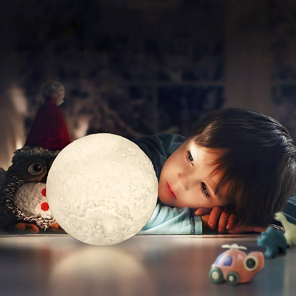 Lampă de Veghe 3D în Formă de Lună, Lumină Alb Rece, 8 cm - Alimentare Baterii