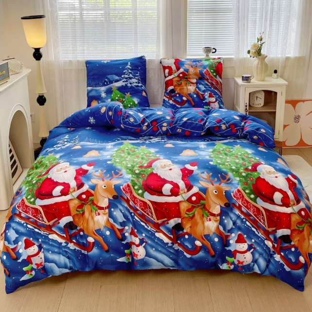 Lenjerie de Pat "Sania Moșului" Bumbac Satinat Premium, Reversibil, 140x200 (2 Piese)