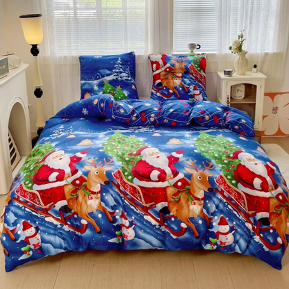 Lenjerie de Pat "Sania Moșului" Bumbac Satinat Premium, Reversibil, 140x200 (2 Piese)