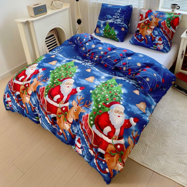 Lenjerie de Pat "Sania Moșului" Bumbac Satinat Premium, Reversibil, 140x200 (2 Piese)