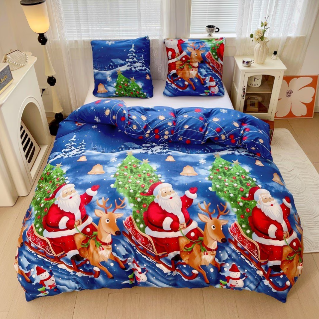 Lenjerie de Pat "Sania Moșului" Bumbac Satinat Premium, Reversibil, 140x200 (2 Piese)