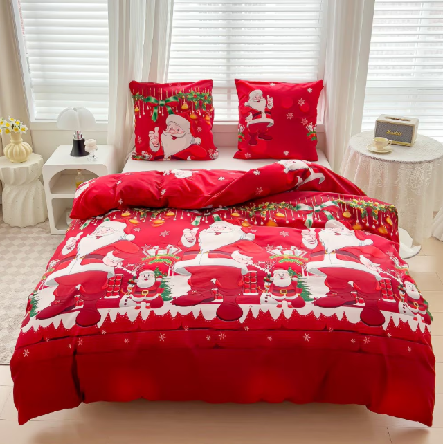 Lenjerie de Pat "Zâmbetul Moșului" Bumbac Satinat Premium, Față-Verso, 140x200 (2 Piese)