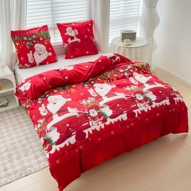 Lenjerie de Pat "Zâmbetul Moșului" Bumbac Satinat Premium, Față-Verso, 140x200 (2 Piese)