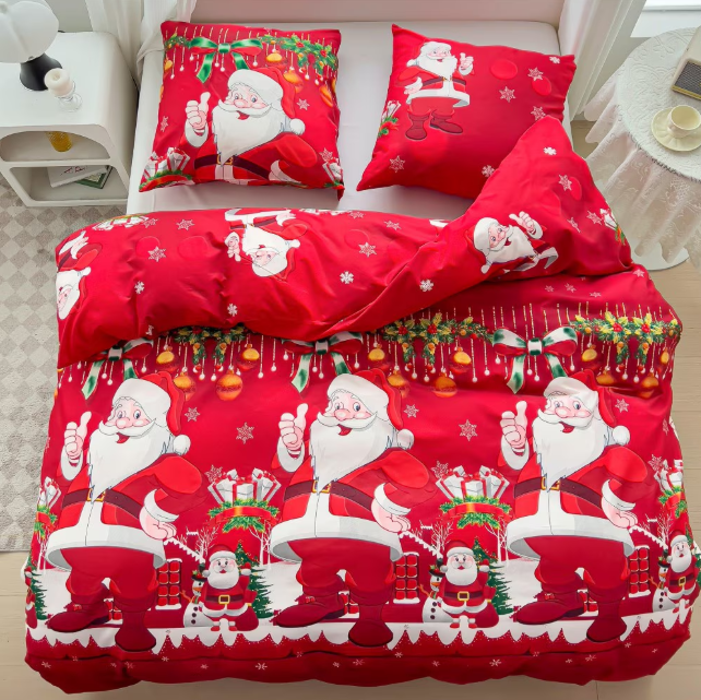 Lenjerie de Pat "Zâmbetul Moșului" Bumbac Satinat Premium, Față-Verso, 140x200 (2 Piese)