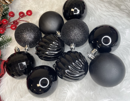 Set Premium Globuri de Crăciun (20 Bucăți), 6 cm, 5 Texturi Mixte, Culoare Negru