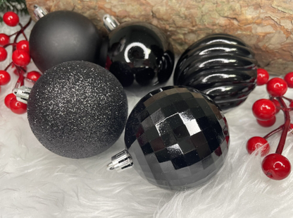 Set Premium Globuri de Crăciun (20 Bucăți), 6 cm, 5 Texturi Mixte, Culoare Negru