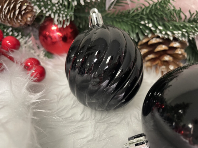 Set Premium Globuri de Crăciun (20 Bucăți), 6 cm, 5 Texturi Mixte, Culoare Negru