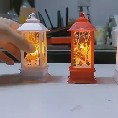 Set 2 Felinare de Crăciun LED (Alb Cald Sclipitor), 13 cm, Suspendabile, Design Vintage (Roșu/Bronz sau Alb/Argintiu)