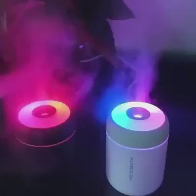 Difuzor Aromaterapie & Mini-Umidificator Portabil, Lumini Ambientale RGB, Ultra-Silențios (25 dB), 200 ml (Alb/Gri)