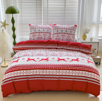 Lenjerie de Pat "Renul Roșu" Bumbac Satinat Gros, Hipoalergenic, 140x200 (2 Piese)