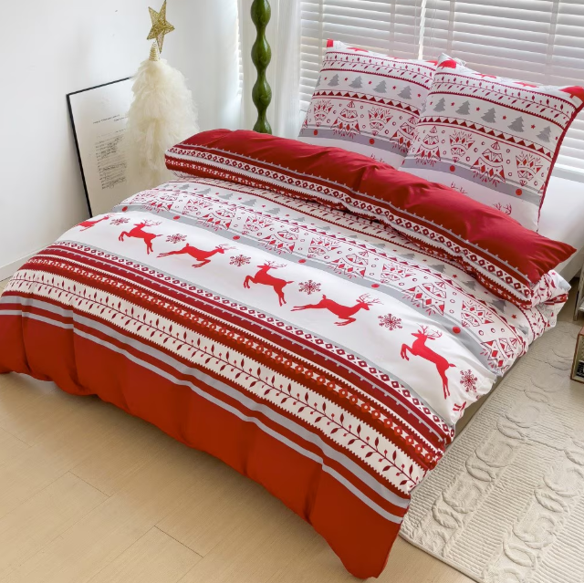 Lenjerie de Pat "Renul Roșu" Bumbac Satinat Gros, Hipoalergenic, 140x200 (2 Piese)
