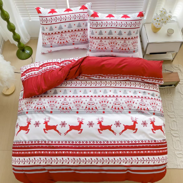 Lenjerie de Pat "Renul Roșu" Bumbac Satinat Gros, Hipoalergenic, 140x200 (2 Piese)