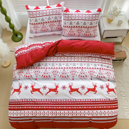Lenjerie de Pat "Renul Roșu" Bumbac Satinat Gros, Hipoalergenic, 140x200 (2 Piese)