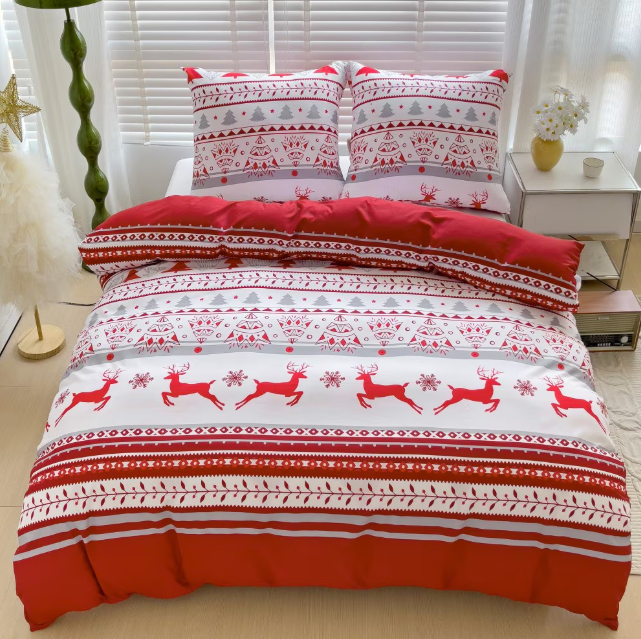 Lenjerie de Pat "Renul Roșu" Bumbac Satinat Gros, Hipoalergenic, 140x200 (2 Piese)