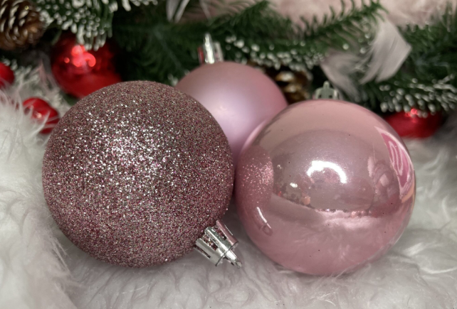 Set Premium Globuri de Crăciun (20 Bucăți), 6 cm, 5 Texturi Mixte, Culoare Roz