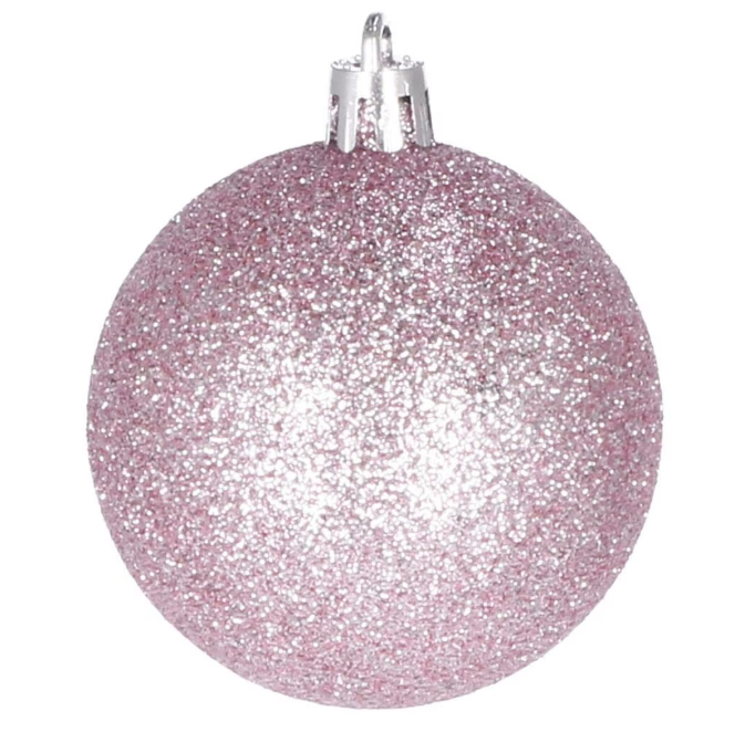 Set Premium Globuri de Crăciun (20 Bucăți), 6 cm, 5 Texturi Mixte, Culoare Roz