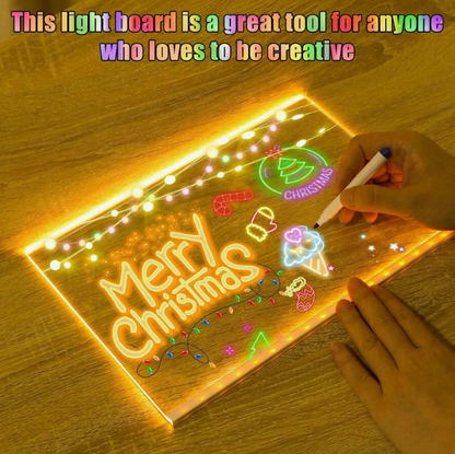 Tablă de Mesaje LED "LumiNote", 30x20 cm, Set cu 7 Markere Fluorescente, Reutilizabilă, Iluminare Neon