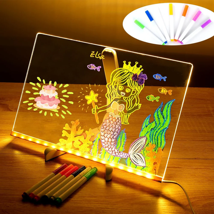 Tablă de Mesaje LED "LumiNote", 30x20 cm, Set cu 7 Markere Fluorescente, Reutilizabilă, Iluminare Neon