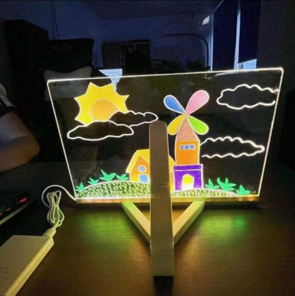 Tablă de Mesaje LED "LumiNote", 30x20 cm, Set cu 7 Markere Fluorescente, Reutilizabilă, Iluminare Neon