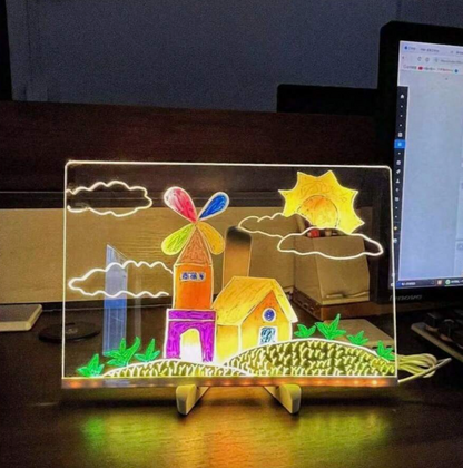 Tablă de Mesaje LED "LumiNote", 30x20 cm, Set cu 7 Markere Fluorescente, Reutilizabilă, Iluminare Neon