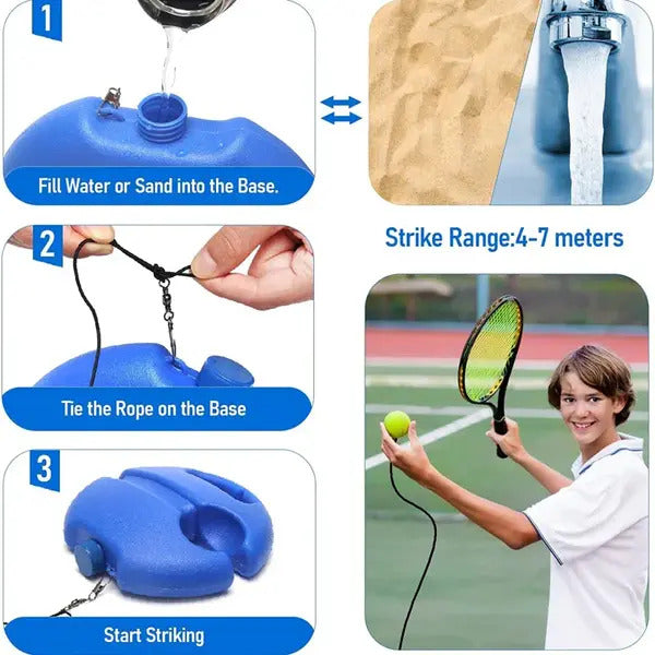 Set de Antrenament Tenis Solo, Bază Anti-Alunecare Umplibilă, Cordon Elastic Durabil (Albastru/Portocaliu)